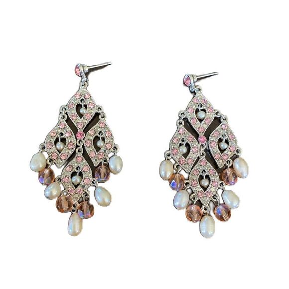 #405 TOURMALINE & Crystal Four Tier Drop Earrings - Picture 1 of 7